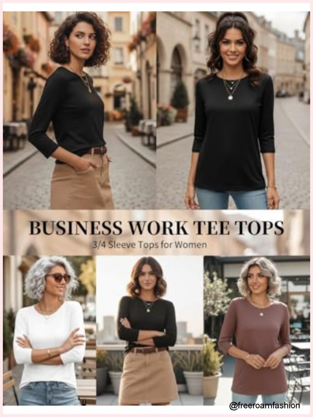 3/4 Sleeve Tunic Tops 3 Pack Crew Neck Blouses for Women Basic Tees Summer Fall - Picture 4 of 6